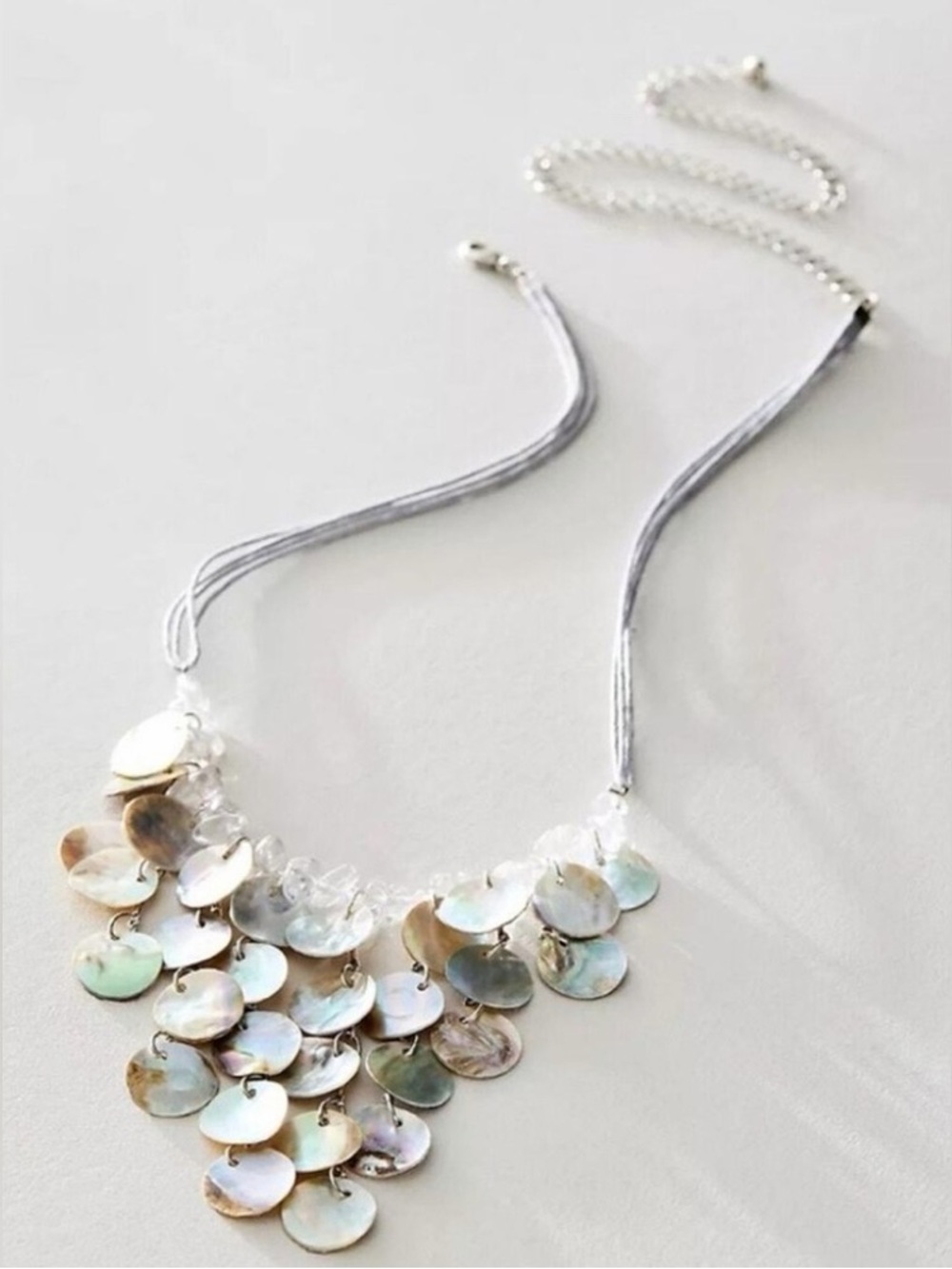 Free People Evening Plans Choker‎ White Silver Shell V- Drop Shimmer